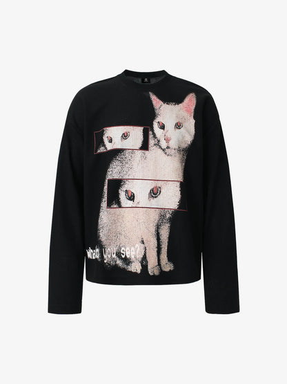 Unique Cat Graphic Long Sleeve Sweatshirt for Casual Wear