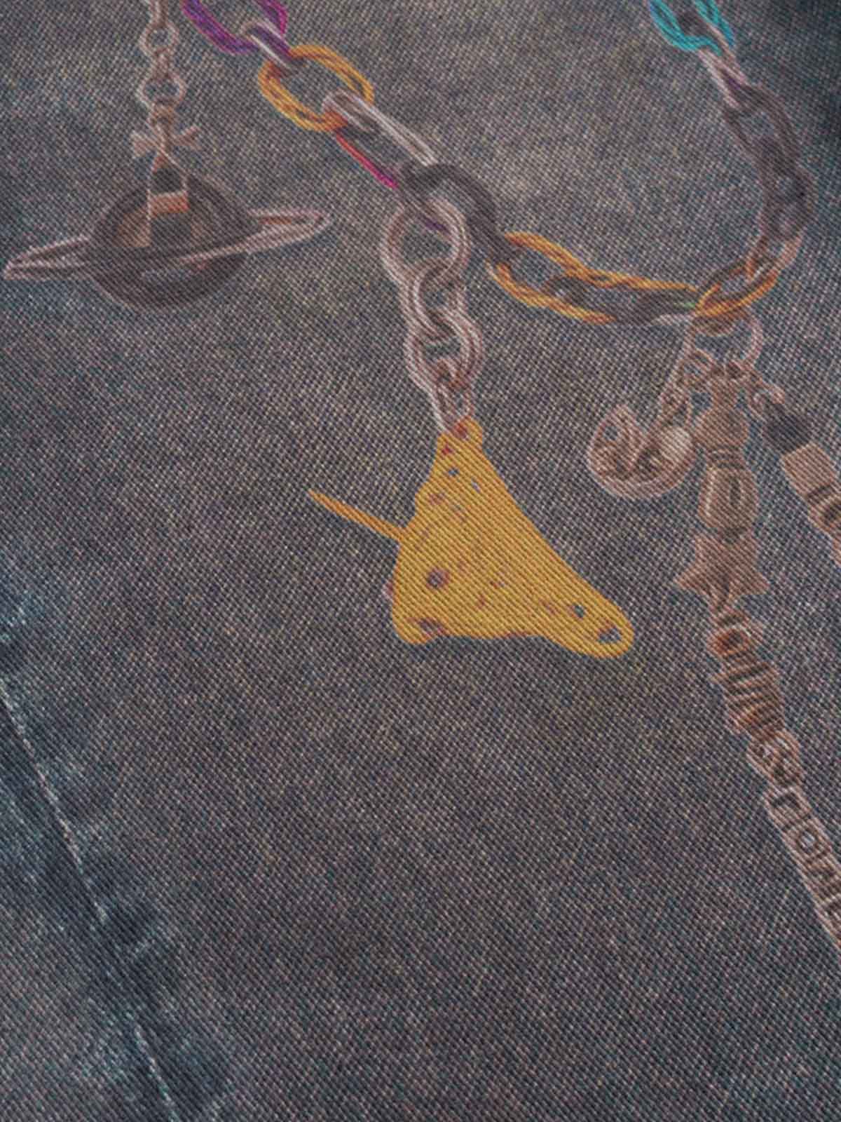 Retro High street Washed 3D Chain Printed Jeans