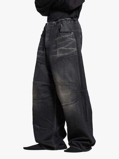 Wide-Leg Denim Trousers with Unique Floral Drawstring and Bold Street Style Design