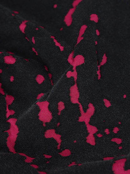 Stylish Black Long Sleeve Top with Pink Splatter Design for Modern Fashionistas