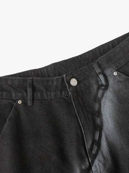 Chain Print Raw Edge Washed Wide-Leg Jeans