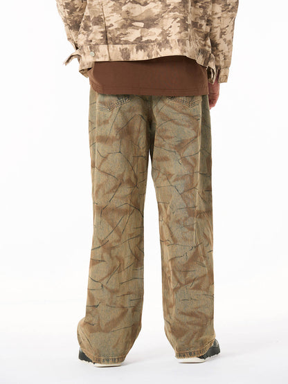 Unique Wide-Leg Denim Pants with Artistic Spider Design for Fashion Lovers