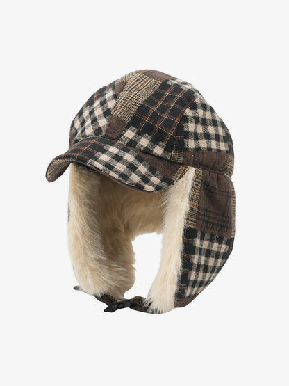Winter Plaid Earflap Hat with Faux Fur Trim - Perfect for Cold Weather Protection