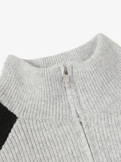 Stylish Contrast Panel Zip-Up Sweater for Casual and Sporty Looks