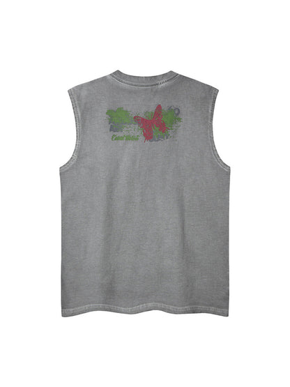 Distressed Graphic Butterfly Print Vest