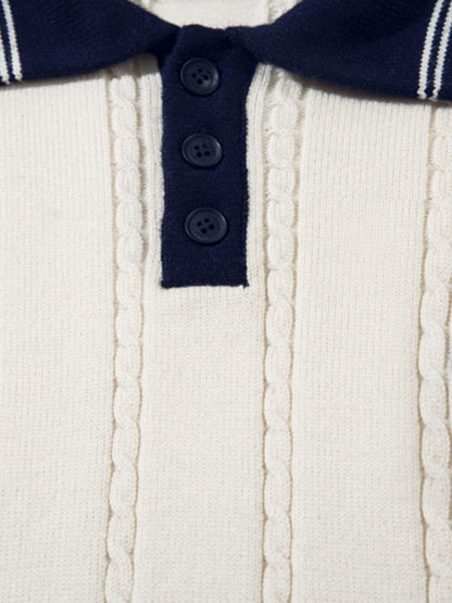 Retro College Polo Collar Knit Sweater