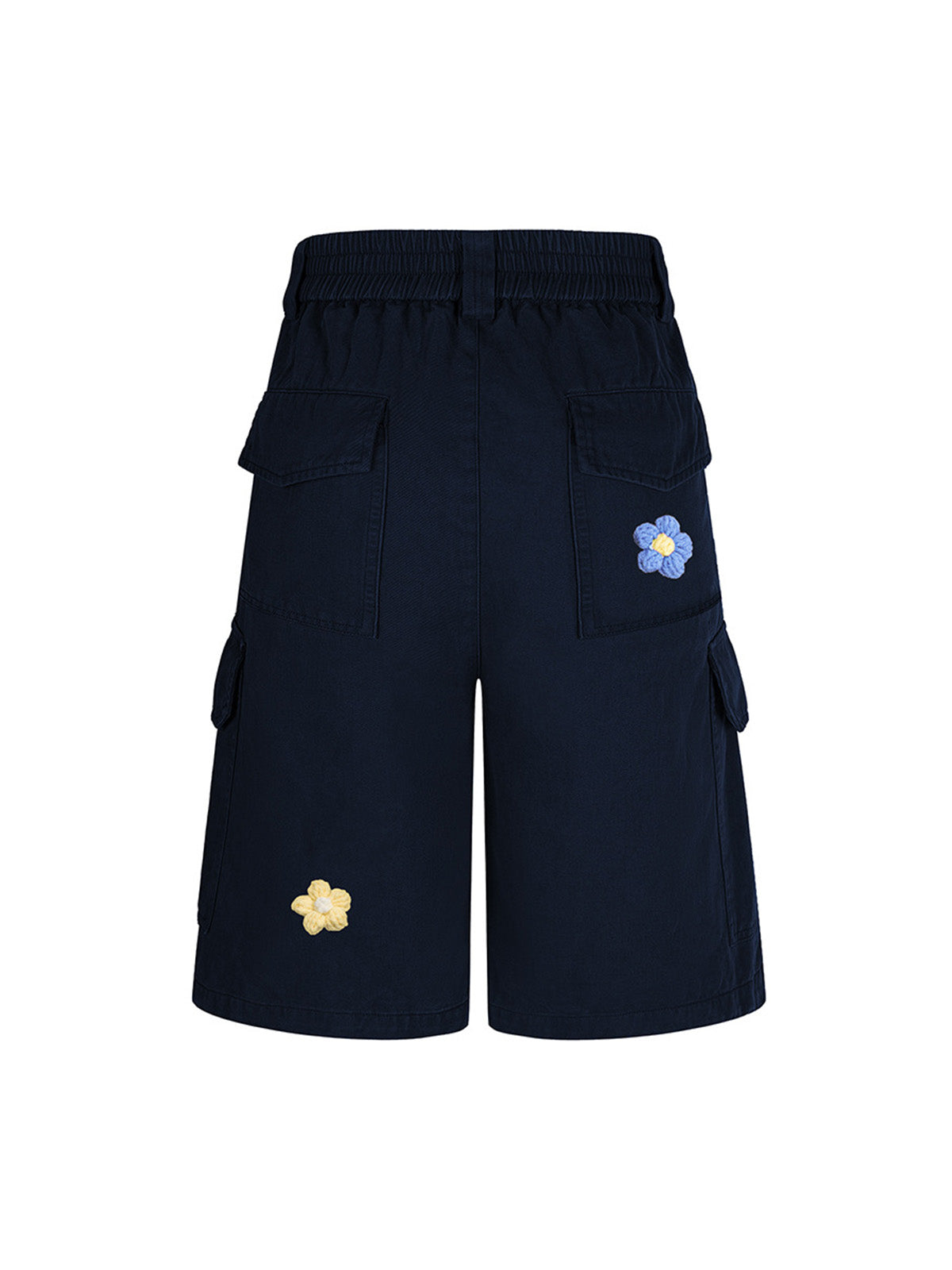 Retro Floral Embroidered Pleated Multi-Pocket Cargo Jorts