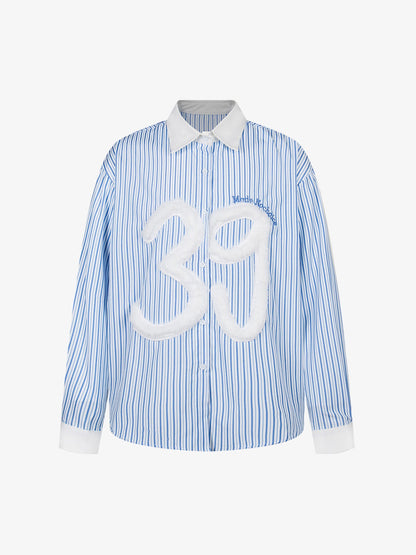 Retro Contrast Flocked Striped Long Sleeve Shirt