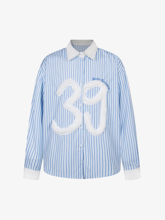 Retro Contrast Flocked Striped Long Sleeve Shirt
