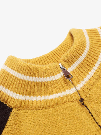 Stylish Contrast Panel Zip-Up Sweater for Casual Wear