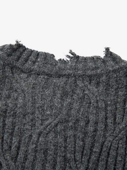 Distressed Ribbed Henley Sweater for Casual Elegance