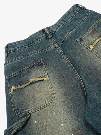 Distressed Denim Jeans with Braided Chain Detail - Perfect for Casual and Streetwear Styles