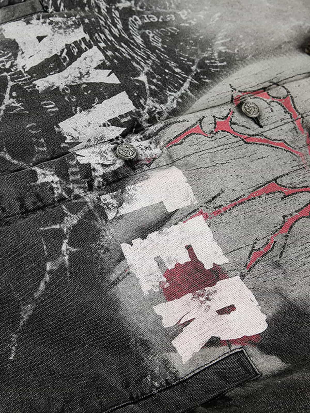 Distressed Graphic Denim Jacket for Men - Perfect for Casual and Streetwear Styles