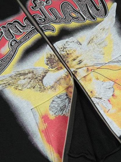 Retro Hip-Hop Cupid Rhinestone Zip Up Hoodie