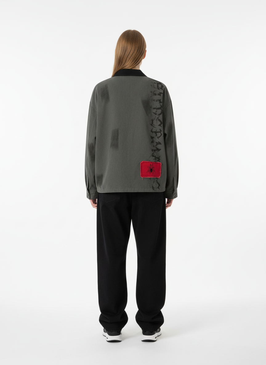 Retro Patchwork And Graphic Print Gothic Zipper Jacket