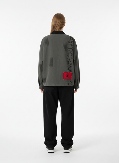 Retro Patchwork And Graphic Print Gothic Zipper Jacket