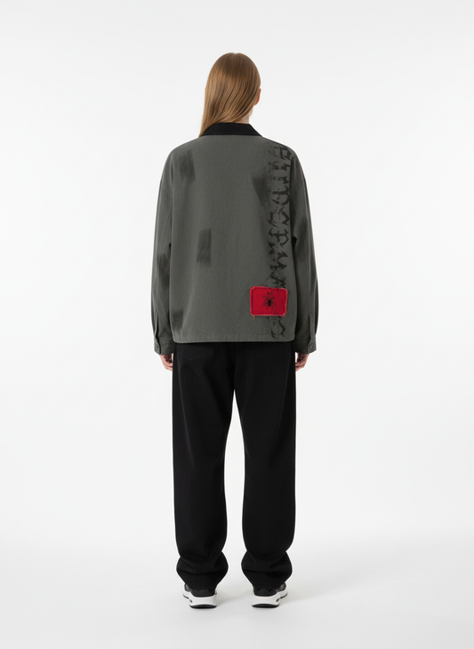 Retro Patchwork And Graphic Print Gothic Zipper Jacket