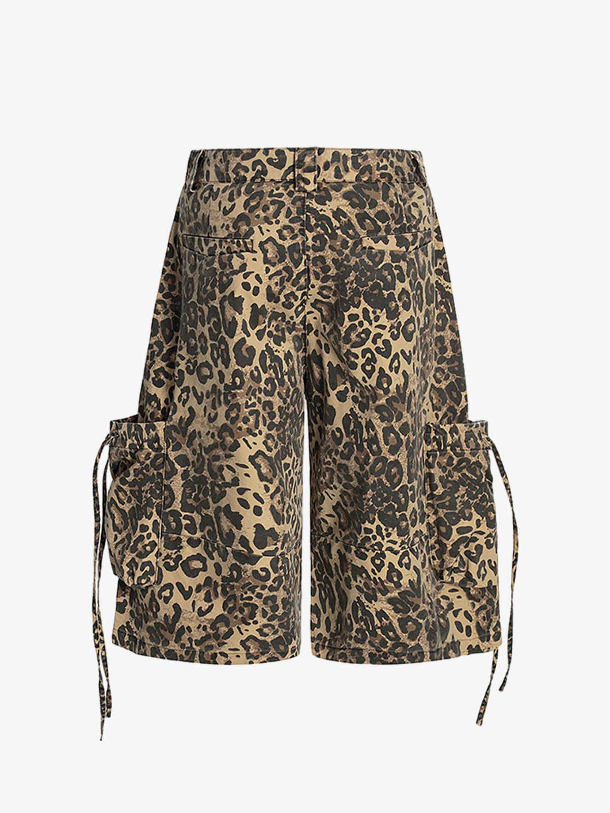 Retro Cheetah Print Pocket Drawstring Cropped Jorts
