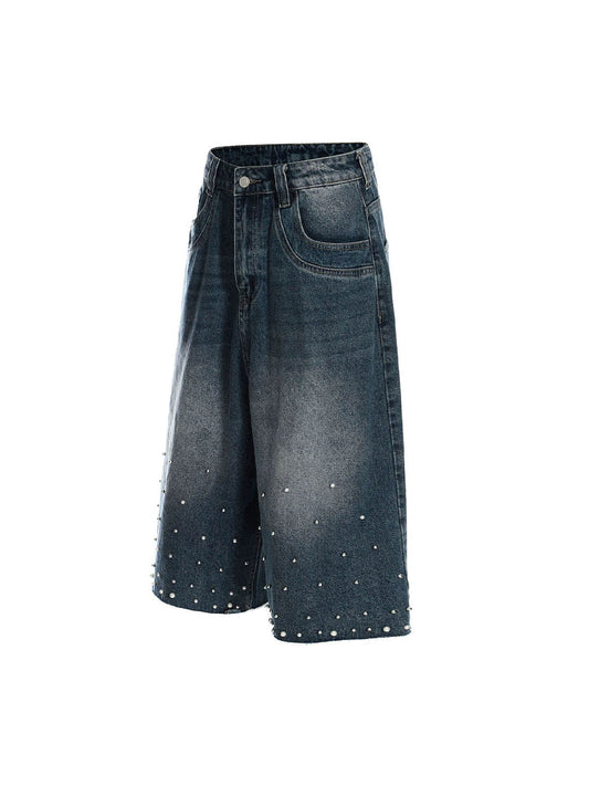 Washed Studded Denim Jorts