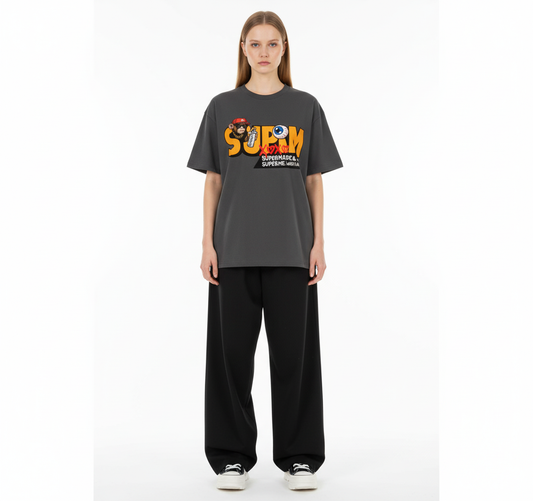 SUPM Trendy Hip-Hop Monkey Graffiti Font T-Shirt