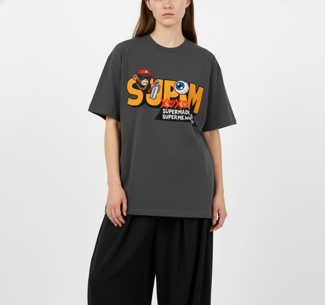 SUPM Trendy Hip-Hop Monkey Graffiti Font T-Shirt