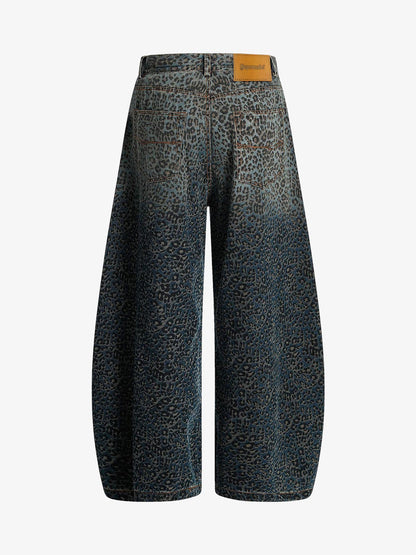 Street Leopard Print Barrel Jeans