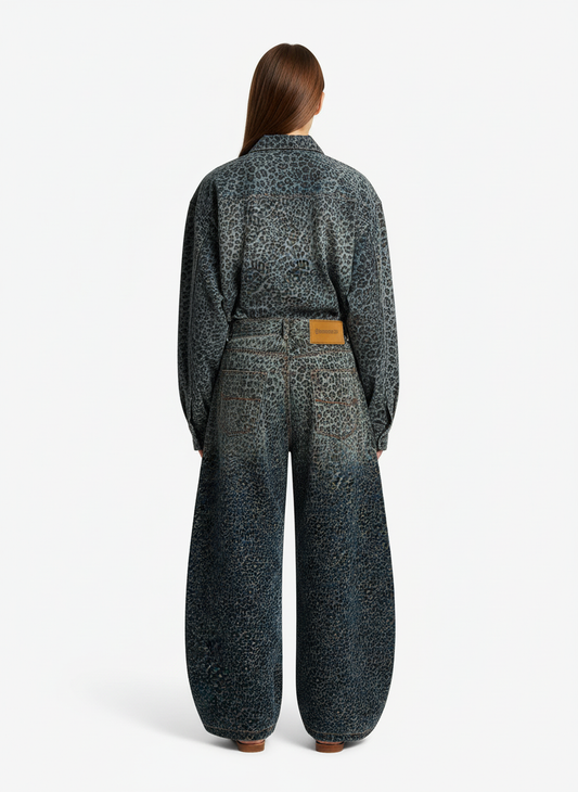 Denim Street Leopard Print Barrel Jeans - 2458