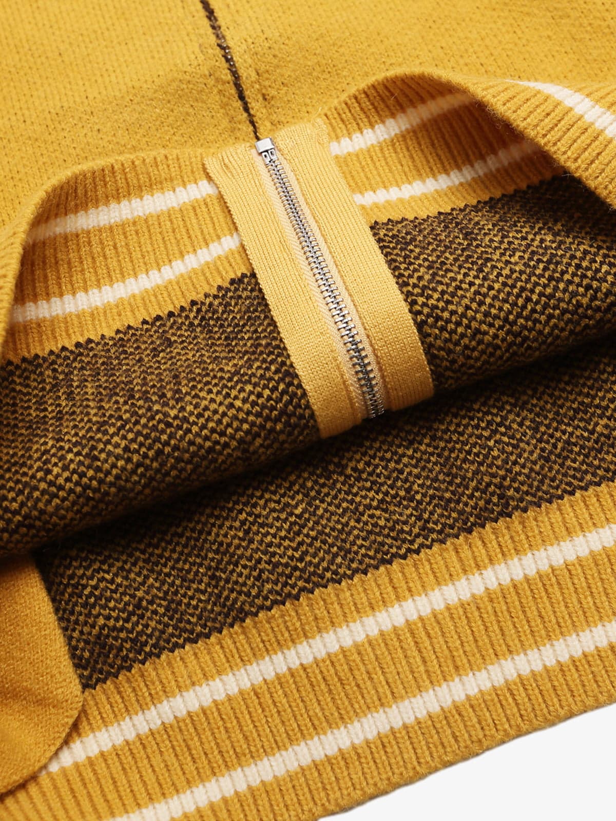 Stylish Contrast Panel Zip-Up Sweater for Casual Wear