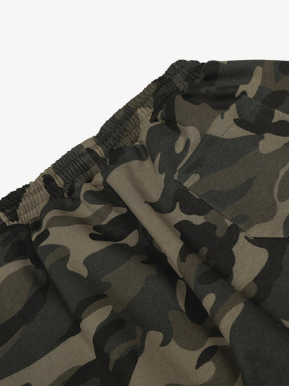 Camouflage Wide-Leg Pants with Red Stripes and Embroidery for Casual Wear