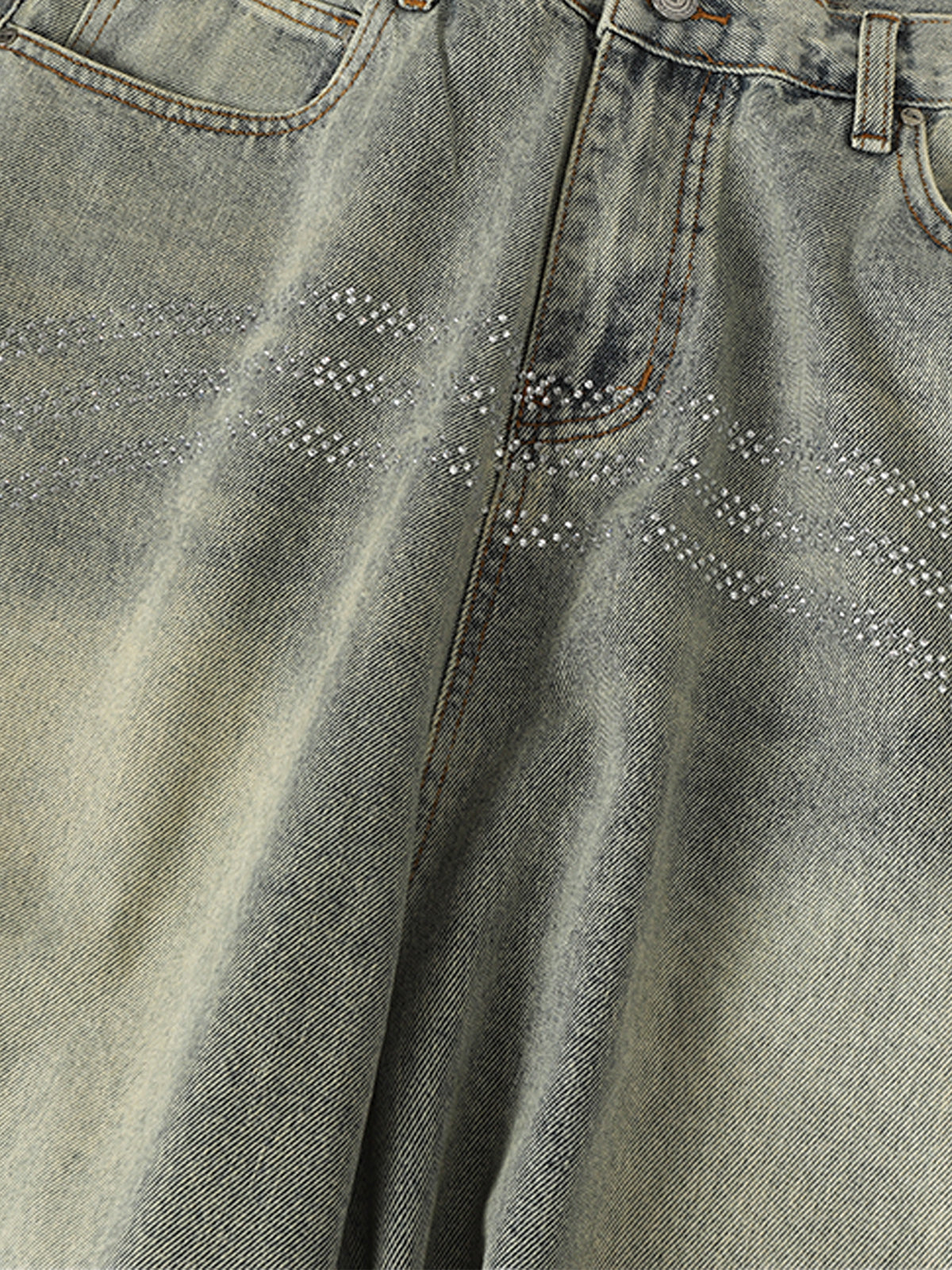 Wide-Leg Denim Trousers with Stylish Embellishments