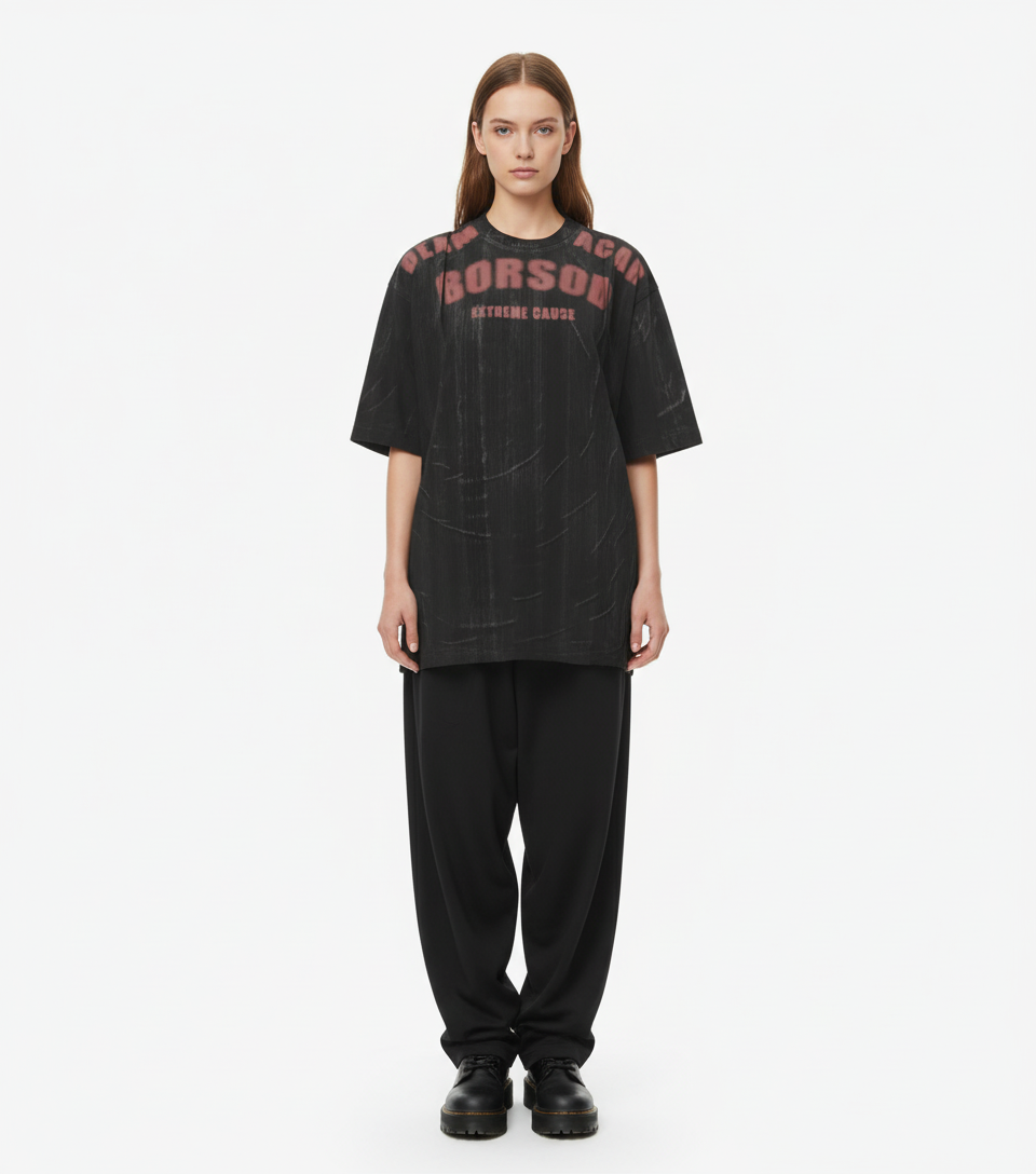 Painted Distressed Print Short-Sleeved T-Shirt