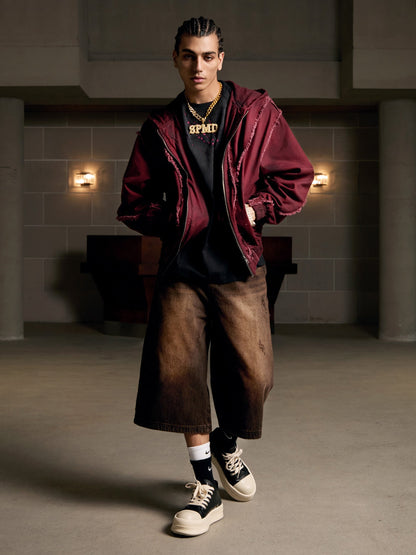 Thesupermade Washed Distressed Fur Hooded Jacket