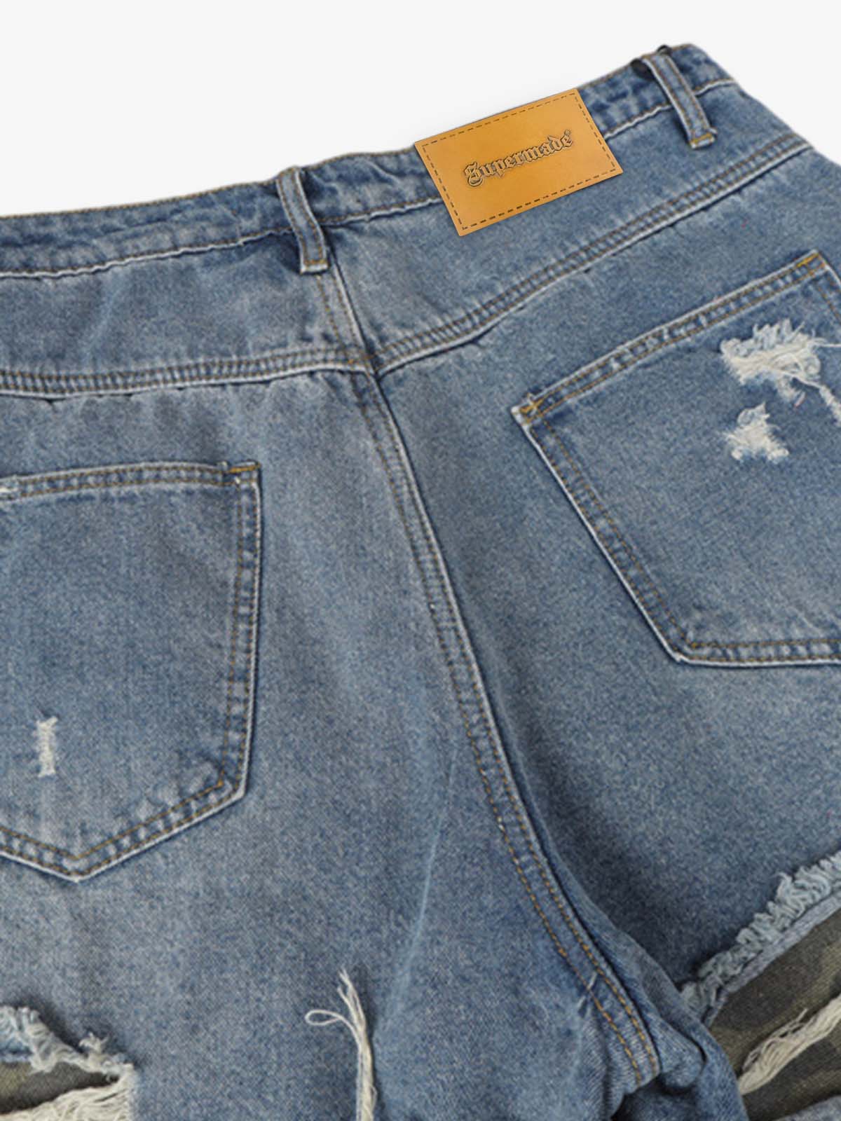 Thesupermade Camouflage Patchwork Ripped Cargo Jeans