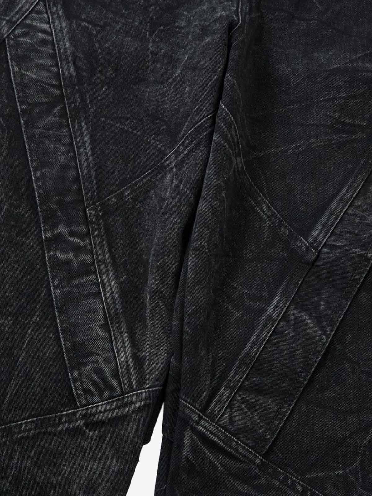 High-Waisted Wide-Leg Denim Pants with Unique Geometric Design