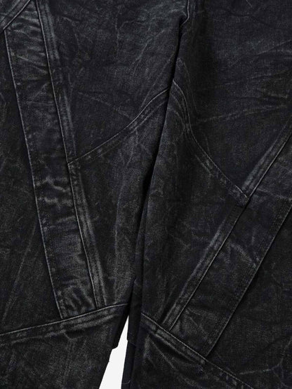 High-Waisted Wide-Leg Denim Pants with Unique Geometric Design