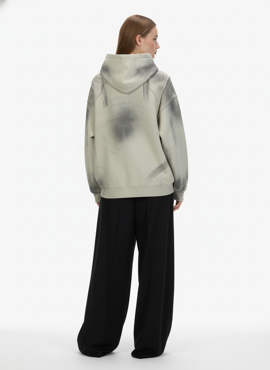 Hip-Hop Wasteland Ink-Dyed Raw Edge Hoodie