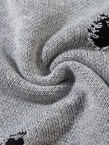 Vintage Spray-Painted Cross Hole Knit Sweater