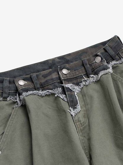 Camouflage Patchwork Whisker Baggy Jeans