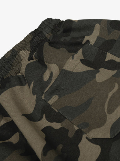 Camouflage Wide-Leg Pants with Red Stripes and Embroidery for Casual Wear