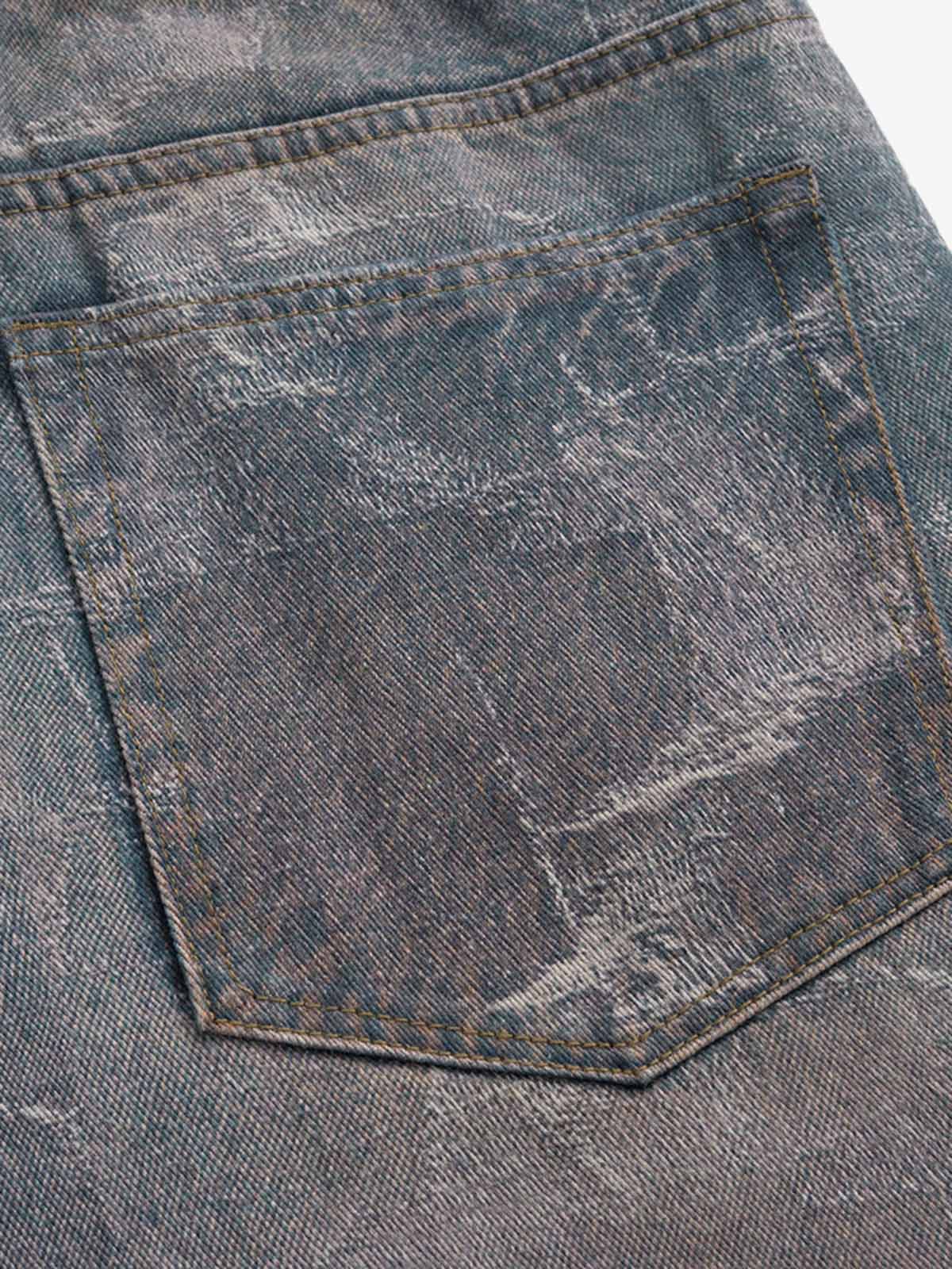 Washed Ripple 3D Print Loose Wide-Leg Jeans