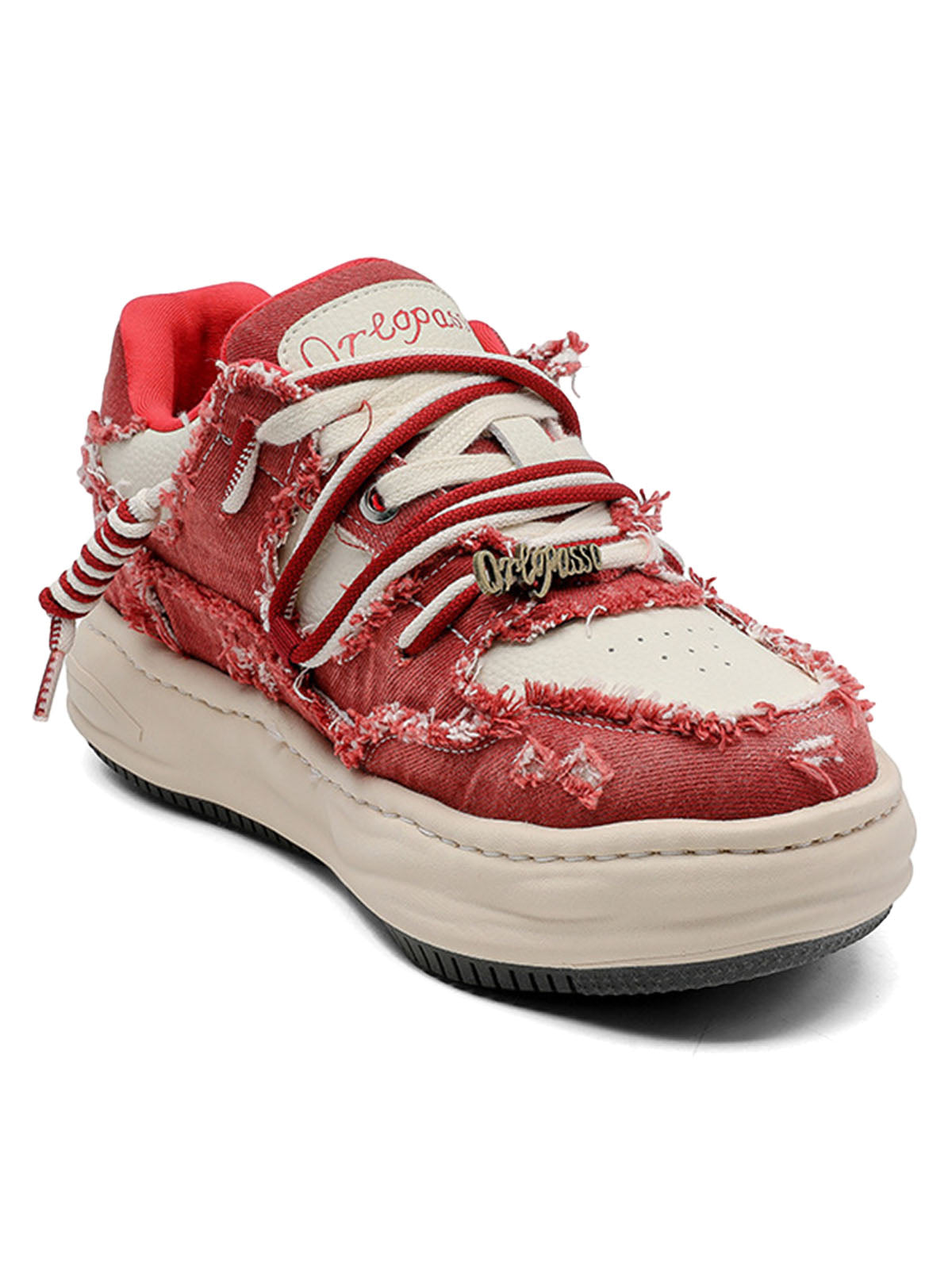 Washed Denim Low-Top Raw Edge Sneakers - 2436