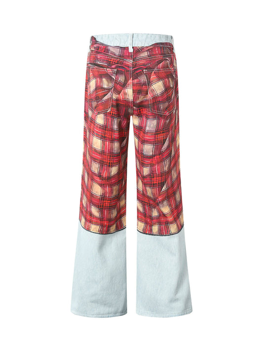 Plaid Print Baggy Jeans