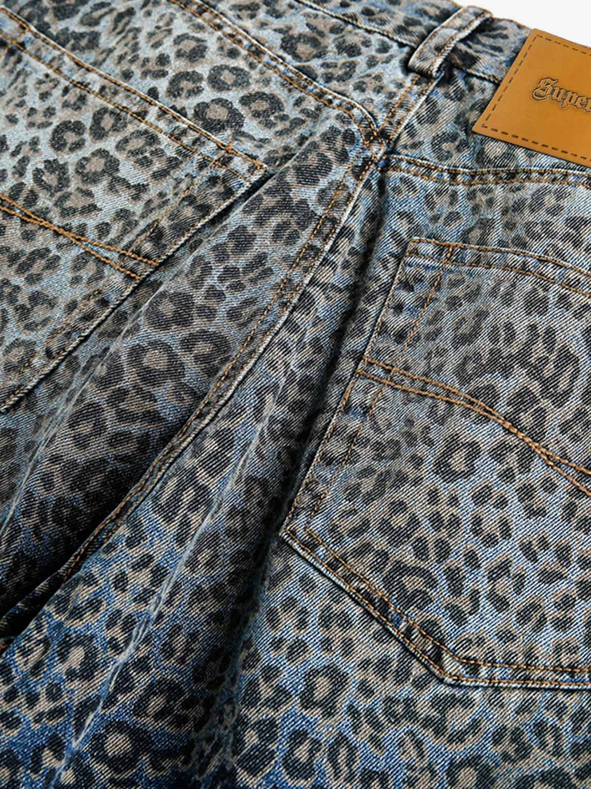 Street Leopard Print Barrel Jeans
