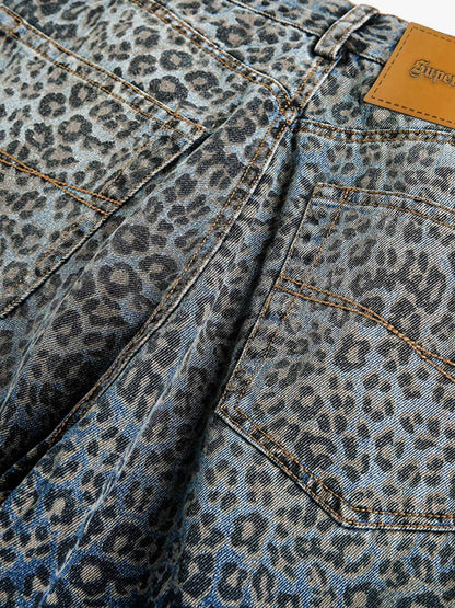 Street Leopard Print Barrel Jeans