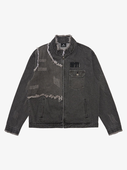 Thesupermade Appliqué Deconstructed Patchwork Distressed Raw-edge Denim Jacket