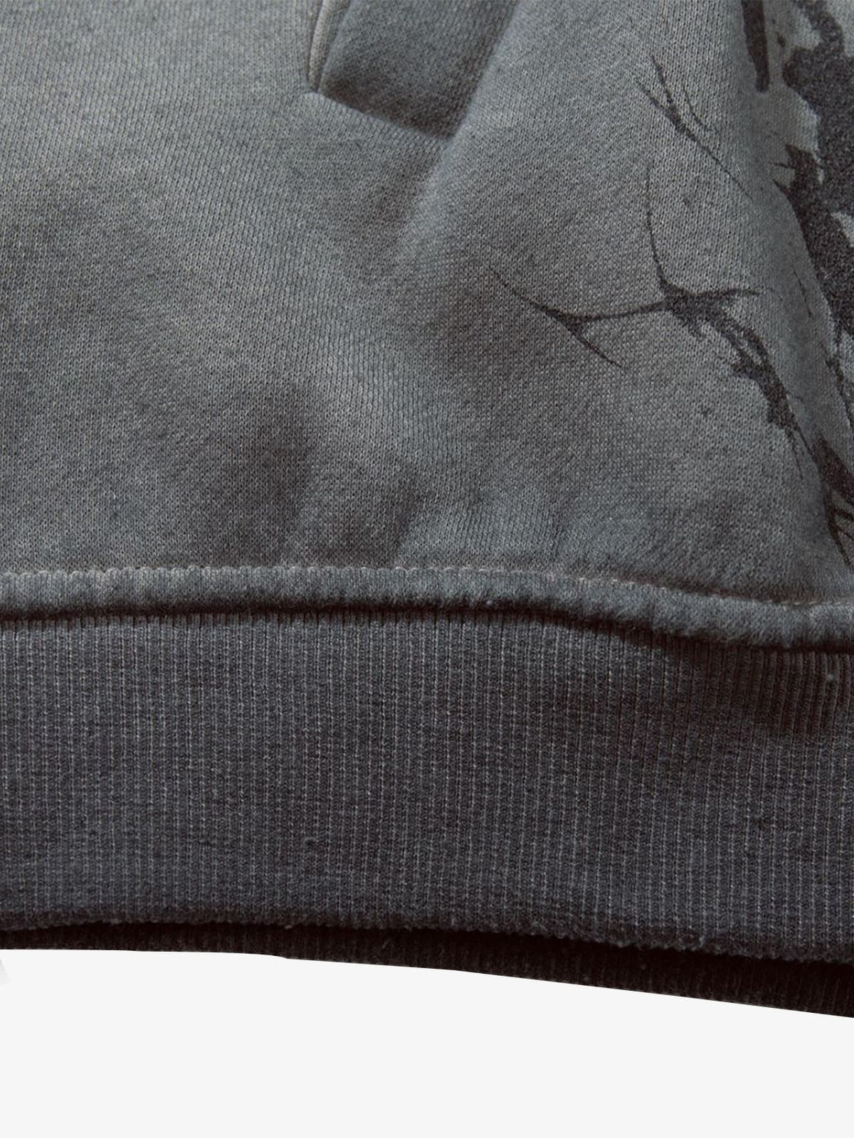 Street Washed Distressed Dark Skeletons Print Hoodie