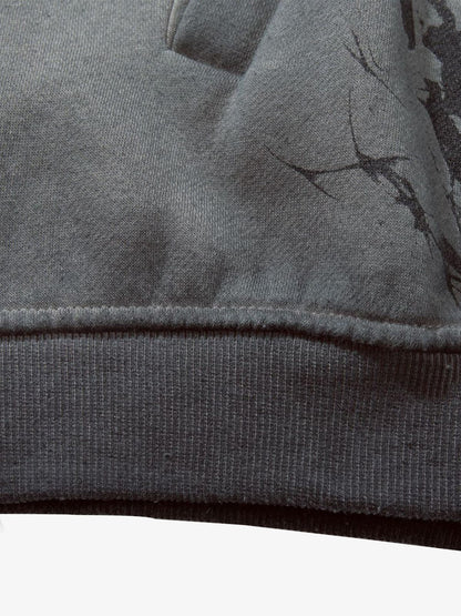 Street Washed Distressed Dark Skeletons Print Hoodie