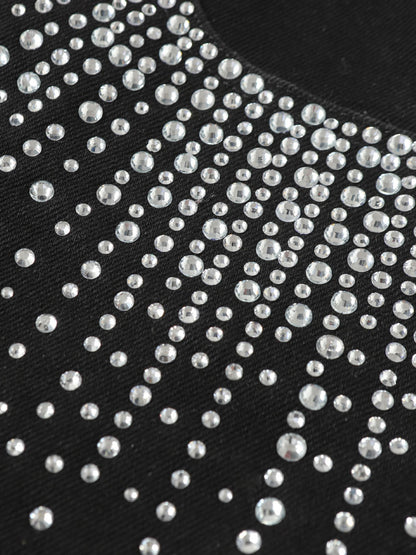 Retro Washed Rhinestone Raw Edge Denim Shorts - 2419