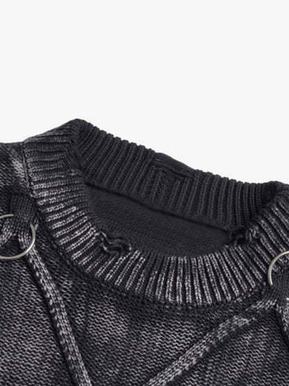 Paint Spray Hole Cable Crewneck Sweater