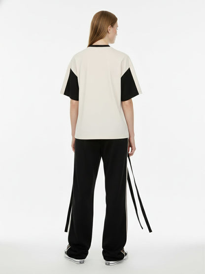 Thesupermade Horizontal Glitch Art Deconstruction Contrast Color Stitching Print T-shirt